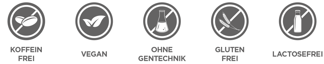 icons-vegan-usw Koffeinfrei – Vegan – Ohne Gentechnik – Glutenfrei – Lactosefrei